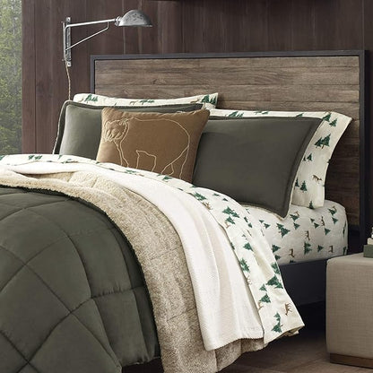 Eddie Bauer - Twin Comforter Set, Reversible Sherpa Bedding with Matching Shams, Cozy & Warm Home Decor, Oeko-Tex Certified (Sherwood Green, Twin)