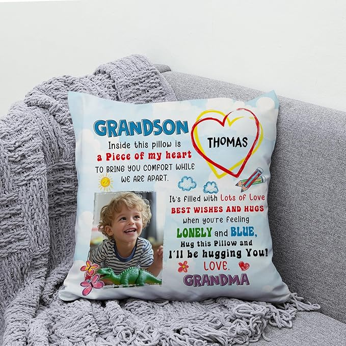 Hyturtle Personalized Grandson Pillow (Insert Included) Gifts from Grandma - Birthday Graduation for Grandson - Custom Name Sofa Couch Cushion Home Decor Pillow