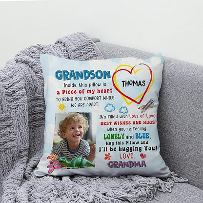 Hyturtle Personalized Grandson Pillow (Insert Included) Gifts from Grandma - Birthday Graduation for Grandson - Custom Name Sofa Couch Cushion Home Decor Pillow