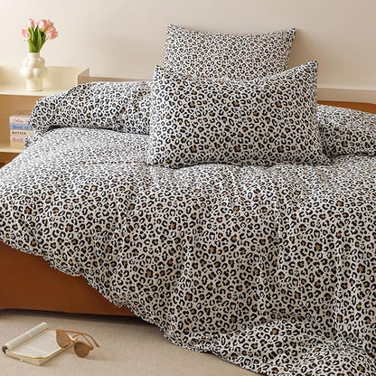 Cottonight Leopard Comforter Set Queen Animal Cheetah Print Bedding Set 3 Pieces Leopard Print Comforter Fluffy Soft Bedding Set Women Men Queen Comforter with 2 Pillowcases