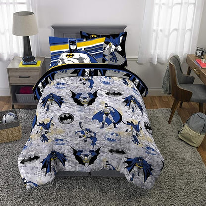 Franco Kids Bedding Super Soft Comforter and Sheet Set with Sham, 5 Piece Twin Size, Batman