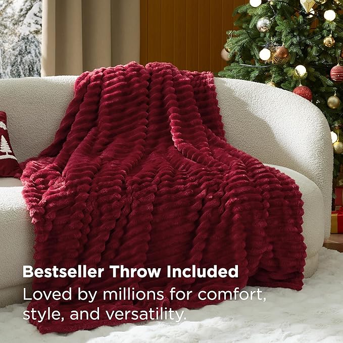 Bedsure Christmas King Comforter Set - 5 Pieces Christmas Bedding Set, King Bed in a Bag with 1 Soft Snowflake and Elk Reversible Comforter, 2 Pillow Shams, 1 Throw Blanket and 1 Decorative