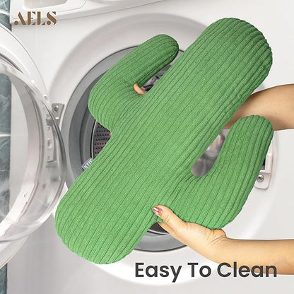 AELS Set of 2 Cactus Decorative Throw Pillows, 22"&14" Corduroy Striped Cactus Plush Pillow Set, Office Nap Pillow, Cute Succulent Throw Pillow for Nursery Bedroom Room Decor, Grass Green & Lime Green