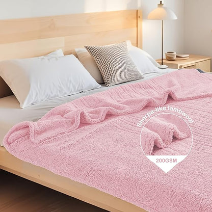 Electric Heated Blanket Full Size 72"×84" with 9 Heating Levels & 1-10Hs Auto Off，Double Sided Plush Sherpa, Energy Efficient, Machine Washable, for Couch & Bed, Light Pink