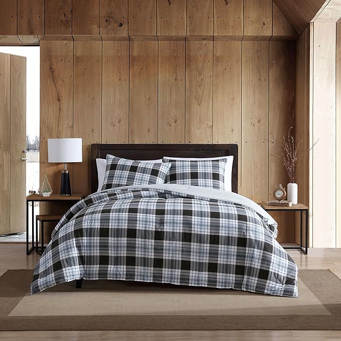 Eddie Bauer - King Comforter Set, Cotton Reversible Bedding with Matching Shams, Stylish Luxurious Bedding Set (Lewis Navy, King)