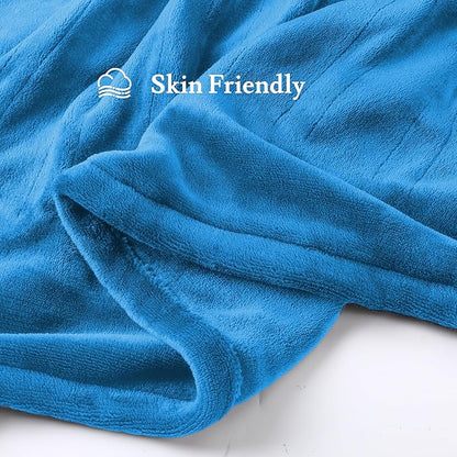 Electric Heated Blanket 62"x84" Twin Size Flannel Fleece - 4 Heat Settings & 10H Auto Shut Off for Safe Overnight Use, Fast Heating, Machine Washable for Bed, Couch, Office - Lake Blue