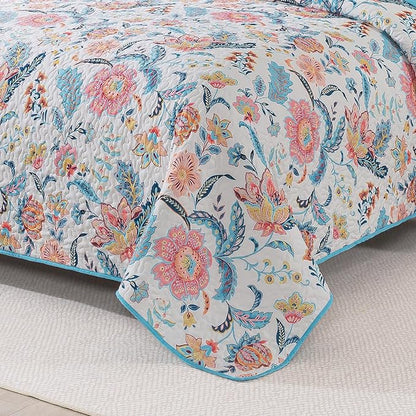 BEDIFANY Garden Cotton Filling Queen Size Quilt Set - Lightweight Bedspreads Queen Size (90 x 98 inch) with Colorful Floral Pattern - Farmhouse Queen Quilt Bedding Sets for Bed Coverlet, 3 Pieces