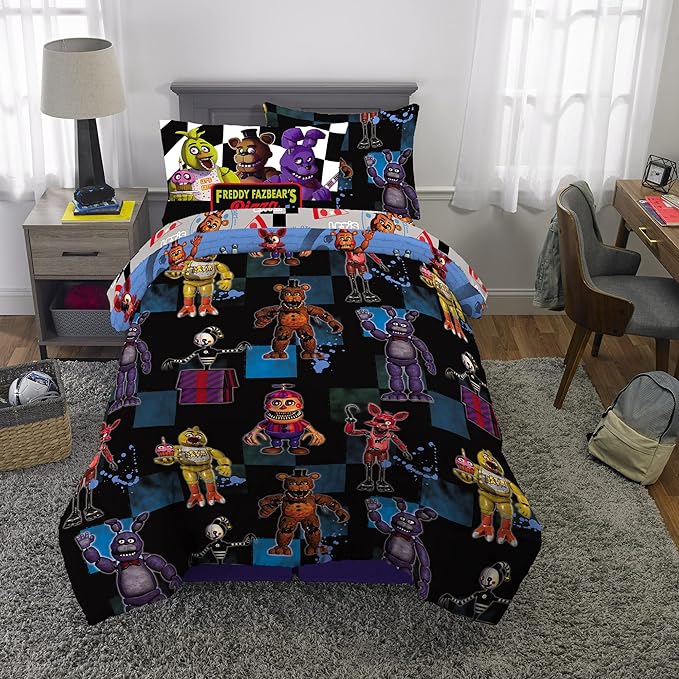 Franco Kids Bedding Super Soft Comforter and Sheet Set with Sham, 5 Piece Twin Size, Five Nights At Freddy's