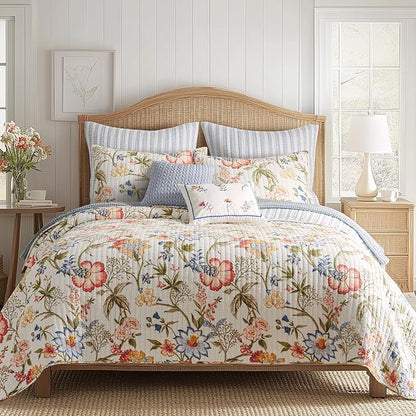 Levtex Home - Maileen Quilt Set - Twin Quilt and One Standard Sham - Floral - Bright Multi Color - Quilt (68x86in.) and Sham (20x26in.) - Reversible - Cotton