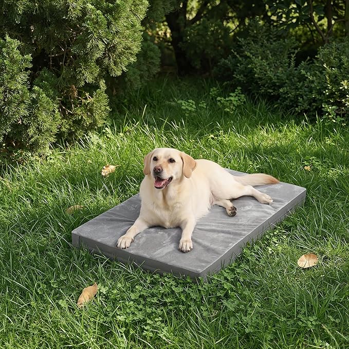 Waterproof XL Dog Beds Large Sized Dog, Outdoor Orthopedic Washable Crate Pad 42 inch, Extra Large Foam Pet Bed with Durable Removable Cover Reversible, XLarge Anti-Slip Kennel Pads, 41"x27", Gray