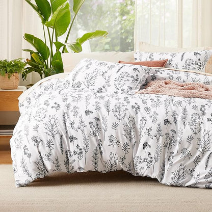 Bedsure Twin/Twin XL Comforter Set - Bright White Bed Set, 2 Pieces Cute Floral Bedding, 1 Soft Reversible Botanical Flowers Comforter and 1 Pillow Sham