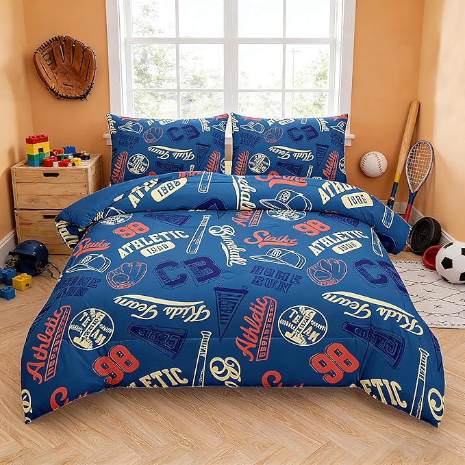 MWMWMW Boys Baseball Bedding Set Twin, 2 Pcs Baseball Comforter Sets Twin for Kids, Sports Comforter Sets for Boys with 1 Matching Pillowcase, All-Season Use