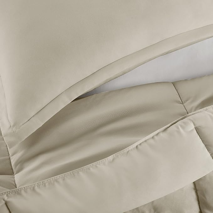 SERTA Simply Clean Ultra Soft Hypoallergenic Solid 3 Piece Comforter Set, Full/Queen, Khaki