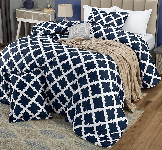 King Comforter Set 3 Piece Navy by Utopia Bedding, Printed Comforters King Size, Bedding Comforters Sets, Down Alternative Soft Bed Set, 1 Comforter (90 x 102 inches) 2 Pillow Shams (20 x 36 inches)