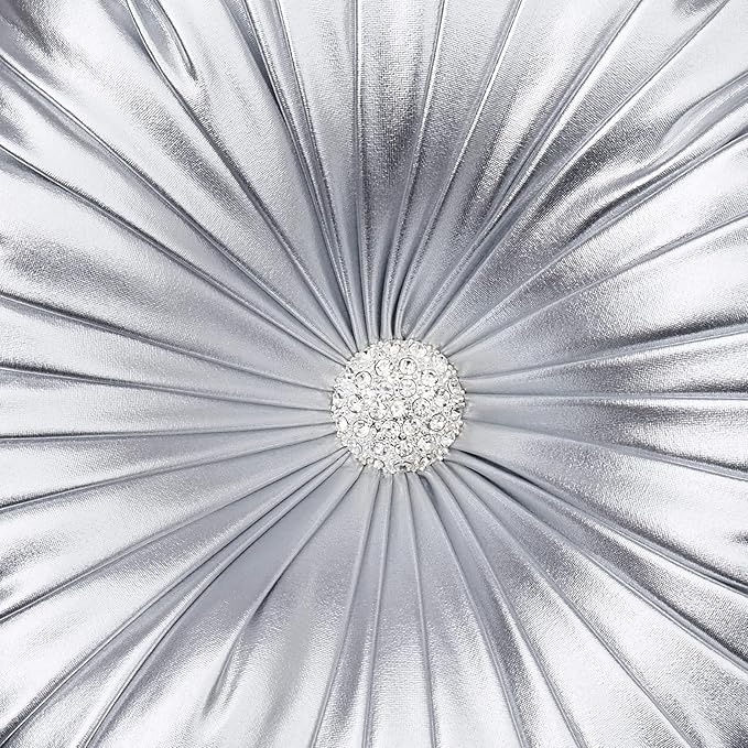 EUCIOR Round Throw Pillows,Pumpkin Pleated Handmade Metallic Throw Pillows,Silver Pillows,Modern Leather Decorative Pillowcases for Home Decor Bedroom Living Room Couch Bed Sofa (Silver)