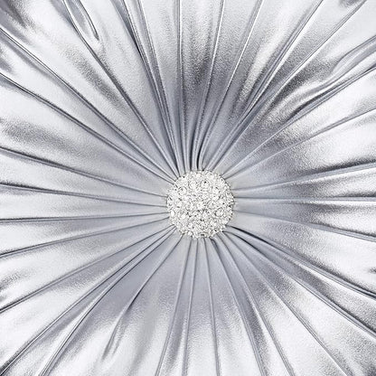 EUCIOR Round Throw Pillows,Pumpkin Pleated Handmade Metallic Throw Pillows,Silver Pillows,Modern Leather Decorative Pillowcases for Home Decor Bedroom Living Room Couch Bed Sofa (Silver)