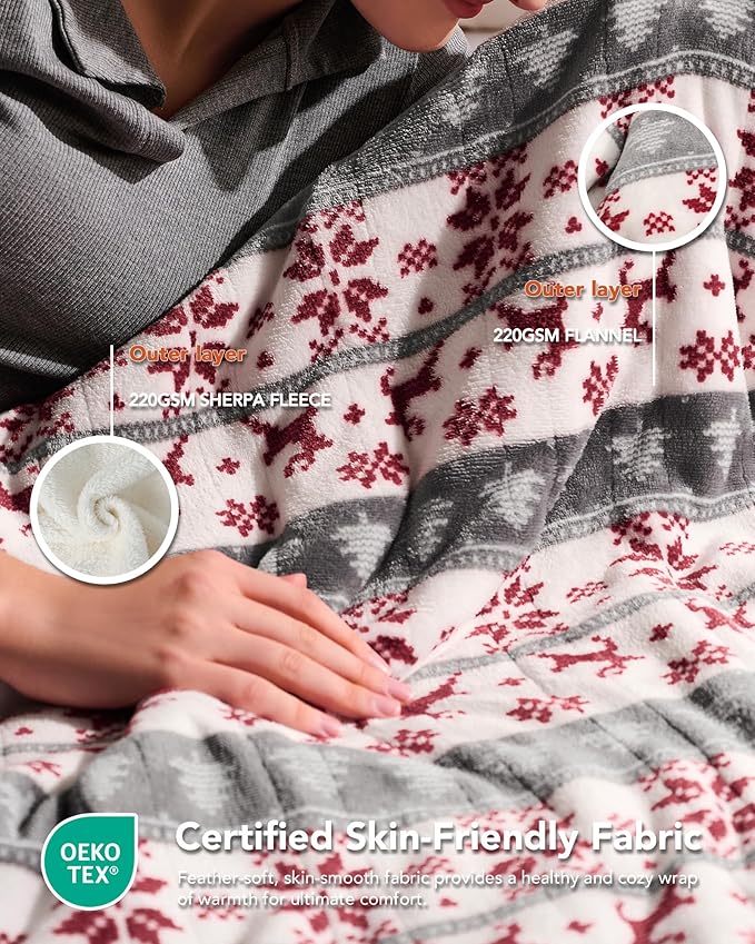Homemate Electric Heated Blanket Twin Size - 62"x84" Heating Blanket Twin Size 1/2/4/6/8 Hours Auto-Off 10 Heat Level Over-Heat Protection Flannel Sherpa ETL Certification