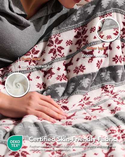 Homemate Heated Blanket Electric Throw - 50"x60" Heating Blanket Throw 1/2/4/6/8 Hours Auto-Off 10 Heat Level Over-Heat Protection Flannel Sherpa ETL Certification