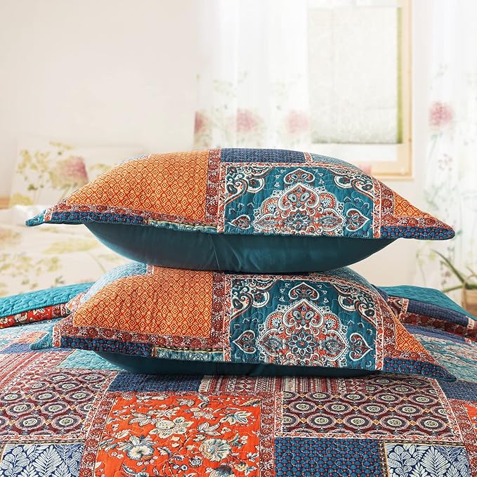 BEDIFANY 3 Pieces Cotton King Size Quilt Sets, Lightweight Bedspread King Size Soft Farmhouse King Quilt Bedding Sets for Bed Decorations for All Seasons,Orange
