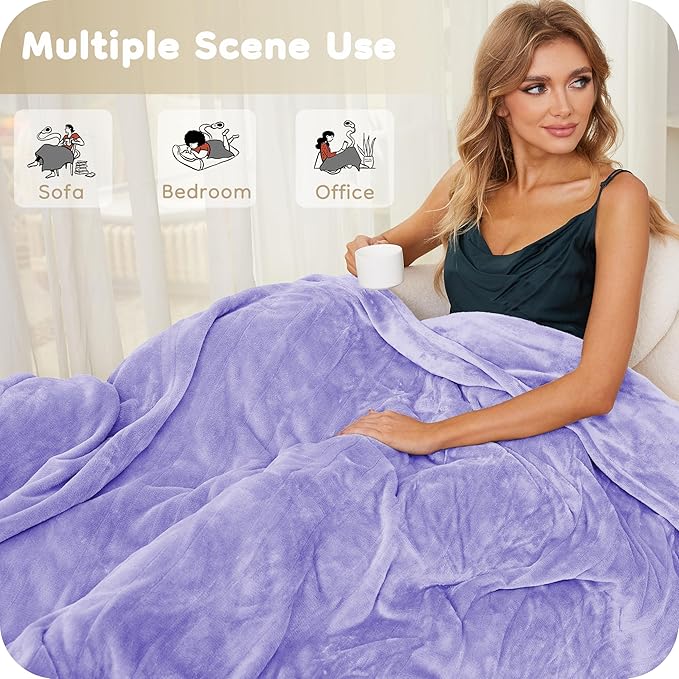 Electric Heated Blanket King Size 90"×100", Comfortable & Luxurious Flannel, 4 Heating Levels & 10 H Auto Shut Off, Light Purple
