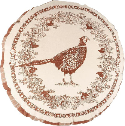 Primitives by Kathy Shaped Pillow - Pheasant, displaying a Round Shape and Vintage Pheasant Design Inspired by Old World décor