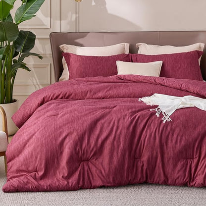 Bedsure Full Comforter Set - Dark Red Soft Bedding for All Seasons, Cationic Dyed Bed Set, 3 Pieces, 1 Full Size Comforter (82"x86") and 2 Pillow Shams (20"x26"+2")