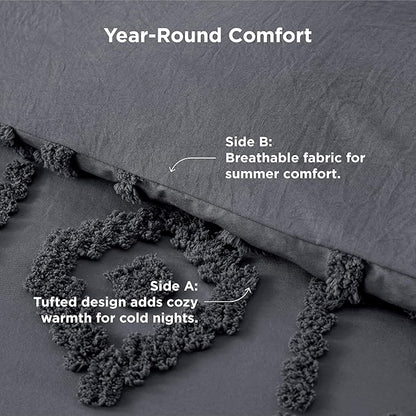 Bedsure Boho Tufted Grey Comforter King Size, GentleSoft™ 3 Pieces Boho Farmhouse Decor Bedding, Exquisite Shabby Chic Bedding for All Seasons, 1 Bed Comforter, 2 Pillow Shams, 104x90 Inches