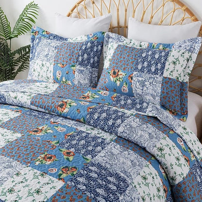 BEDIFANY Quilts Queen Size Bedding Set - Cotton-Filled Lightweight Bedspreads Queen Size (90 x 98 inch) with Garden Pattern - Reversible Farmhouse Queen Quilt Bedding Sets for Decorations, 3 Pieces