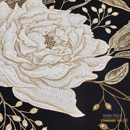 mixinni Floral Comforter Set Full Size,3 Pieces Botanical Bedding Comforter Sets, White Flowers and Gold Leaves Printed on Black, Soft Fluffy Reversible Farmhouse Boho Comforter for All Season