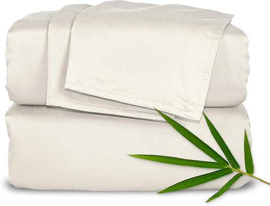 Pure Bamboo California King Sheets, Genuine 100% Organic Viscose Derived from Bamboo Bed Sheet Set, Soft & Cooling, Double Stitching, 2 Year Quality Promise (California King, Ivory)