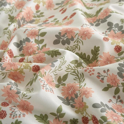 Chezmoi Collection Winika 3-Piece Floral Comforter Set King - Multicolor Pink Red Green Gray Floral Flowers Printed Microfiber Lightweight Bedding Set for All Season