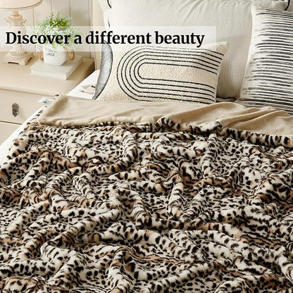 JONIYEAR Cozy Fluffy Brown Cheetah Faux Rabbit Fur Throw Blanket 50" x 60", Decorative Thick Fuzzy Leopard Lap Blankets for Women, Soft Plush Animal Print Warrm Shaggy Furry Blanket for Winter, Beige