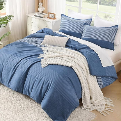 Litanika Comforter Set Twin/Twin XL Sapphire Blue - 2 Pieces Lightweight Sapphire Blue White Colorblock Stripe Fluffy Bedding Comforter Sets, All Season Bed Set