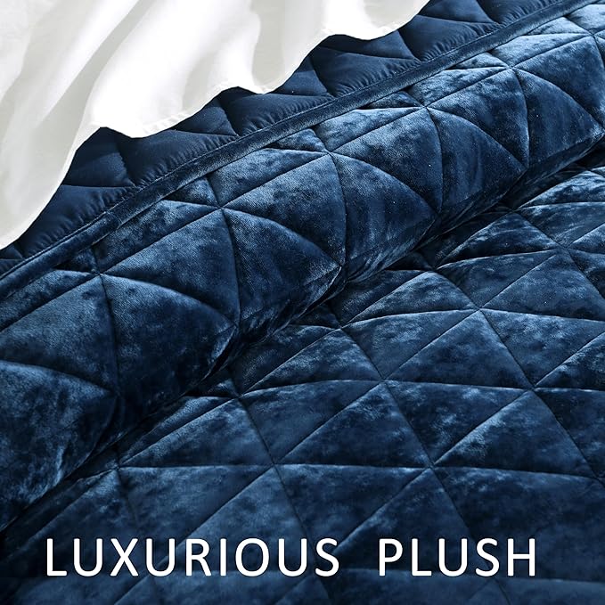 Homzard Velvet King Size Comforter Set, Luxurious King Quilt, Navy Blue Bedding Set, Soft Plush Bedspread Set, Warm Lightweight Bedding for All Season