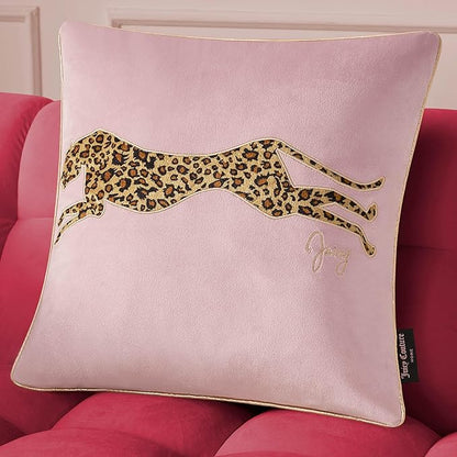 Juicy Couture Reversible Velvet Cheetah Pillow, 18" x 18" Decorative Pillow, Blush Pink