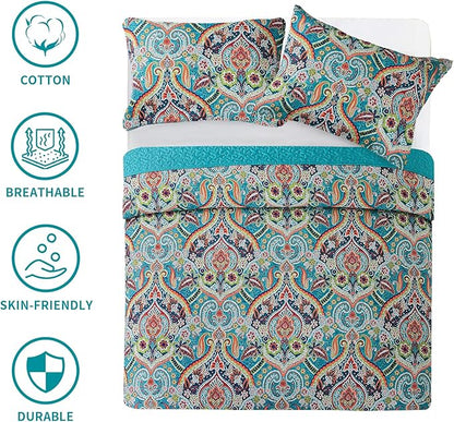 BEDIFANY Cotton Oversized King Size Quilt - Lightweight King Size Quilt Bedding Set for a Comfortable Sleep - Reversible Coverlet (108 * 118 in) with Boho Pattern, 3 Pieces
