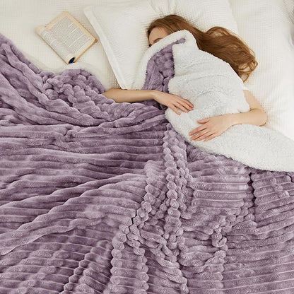 Bedsure Sherpa Blanket Queen Size for Bed - Super Soft, Cozy Fleece Thick Warm Blanket for Winter, GentleSoft Home Room Decor, Purple, 90x90 Inches