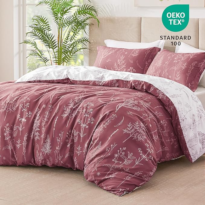 Love's cabin Vintage Rose Comforter Set Queen - Queen Size Comforter Set, 3 Pieces Cute Floral Bedding Sets for All Seasons,1 Soft Reversible Botanical Flowers Comforter and 2 Pillow Shams