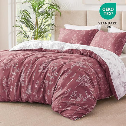 Love's cabin Vintage Rose Comforter Set Queen - Queen Size Comforter Set, 3 Pieces Cute Floral Bedding Sets for All Seasons,1 Soft Reversible Botanical Flowers Comforter and 2 Pillow Shams