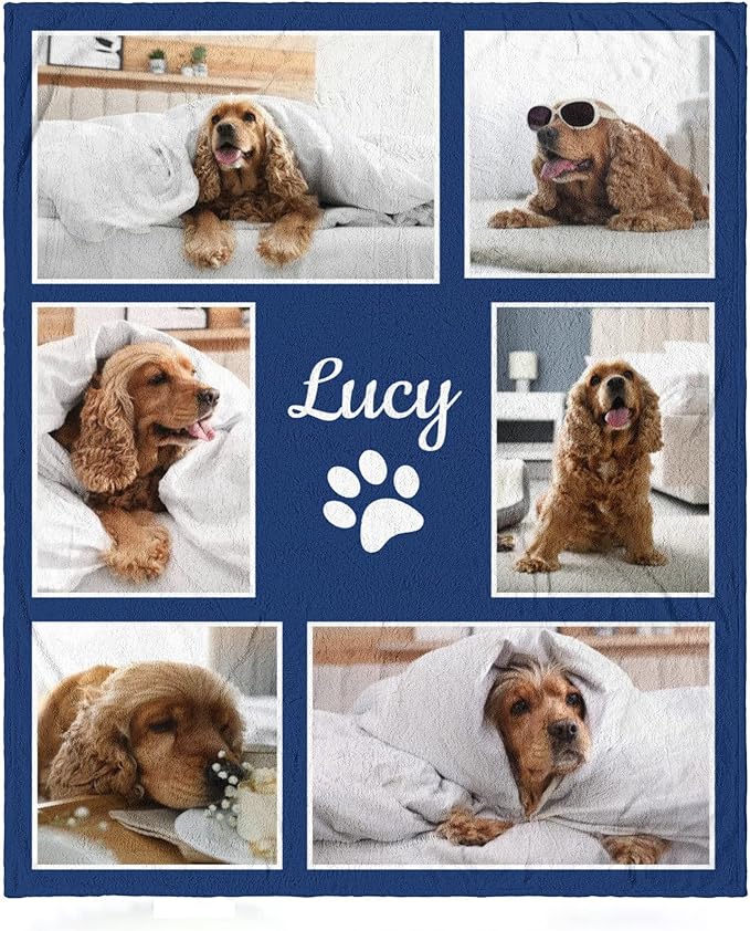 Personalized Pets Blanket with Photos, Custom Blanket for Small Dogs, Personalized Dog Blankets with Picture, Memorial Gifts for Pet Passing Away