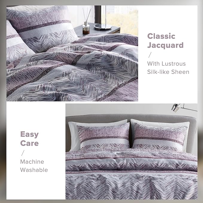 Comfort Spaces Purple Queen Comforter Set - 7 Pieces Trendy Modern Jacquard Bedding Sets with Sheets, All Seasons Skin-Friendly, Lightweight & Soft Microfiber Queen Bed Set, Shams, Queen