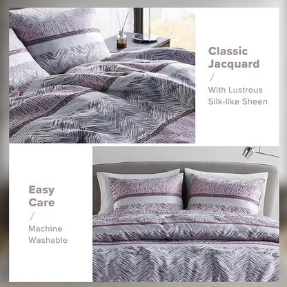 Comfort Spaces Purple Queen Comforter Set - 7 Pieces Trendy Modern Jacquard Bedding Sets with Sheets, All Seasons Skin-Friendly, Lightweight & Soft Microfiber Queen Bed Set, Shams, Queen
