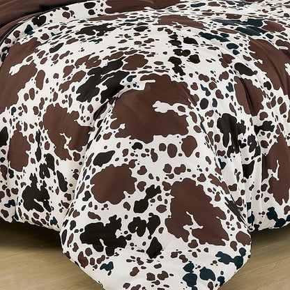Cow Print Comforter King Size Western theme cowboy Comforter Set Milk Cow Print brown black cream color ranch farmhouse rustic lodge Bedding Set Reversible matching pillow shams included (King)