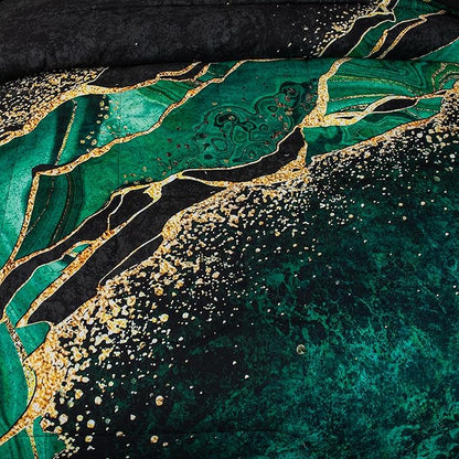 Tailor Shop 5Pcs Marble Green Comforter Set Queen Size for Women Adults Black Green and Gold Marble Bedding Sets Bed in a Bag (1 Comforter, 1 Flat Sheet, 1 Fitted Sheet, 2 Pillowcases)…