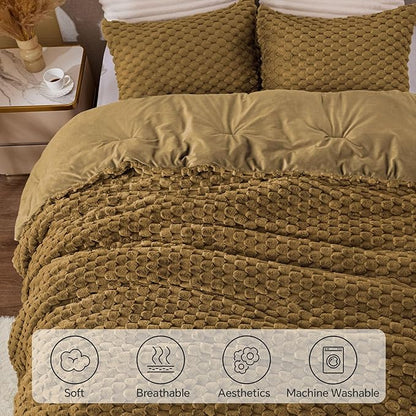 BEDELITE Fluffy Queen Comforter Set - Brown Fleece Soft Comforter for Queen Size Bed, Luxury Warm Bedding Set for Winter, Fuzzy Bed Set 3 Pieces (1 Comforter, 2 Pillowcases)