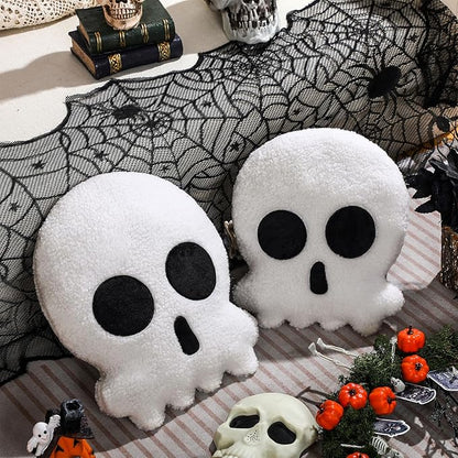 2 Pcs Skull Skeleton Pillows Decorative Skull Throw Pillows for Sofa Bed Couch Stuffed Gothic Party Outdoor Home Decorations Christmas Halloween Skeleton Decor Cushion (14 Inch and 12 Inch)