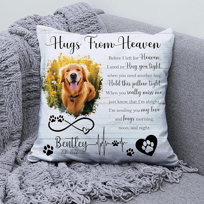 Q-Leo Custom Pet Memorial Throw Pillow (Insert Included) - Dog Loss Sympathy Gift, Photo Pillow Case Cover, Square Pet Pillows