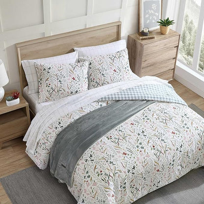 Eddie Bauer - King Comforter Set, Reversible Cotton Bedding with Matching Shams, Classic Floral Home Decor with Plaid Reverse (Woodland Forest Grey, King)