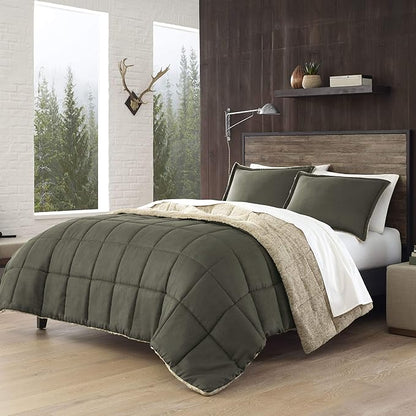 Eddie Bauer - Twin Comforter Set, Reversible Sherpa Bedding with Matching Shams, Cozy & Warm Home Decor, Oeko-Tex Certified (Sherwood Green, Twin)