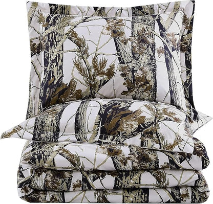 Chezmoi Collection Salem 2-Piece Cabin Lodge Forest Woods Comforter Set - Nature Camo Tree Leaves Printed Soft Microfiber Bedding - White, Twin